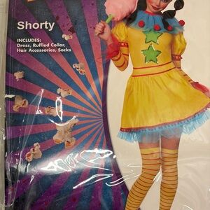 Spirit Yellow Clown Shorty Dress Costume with Blue and Red Accents